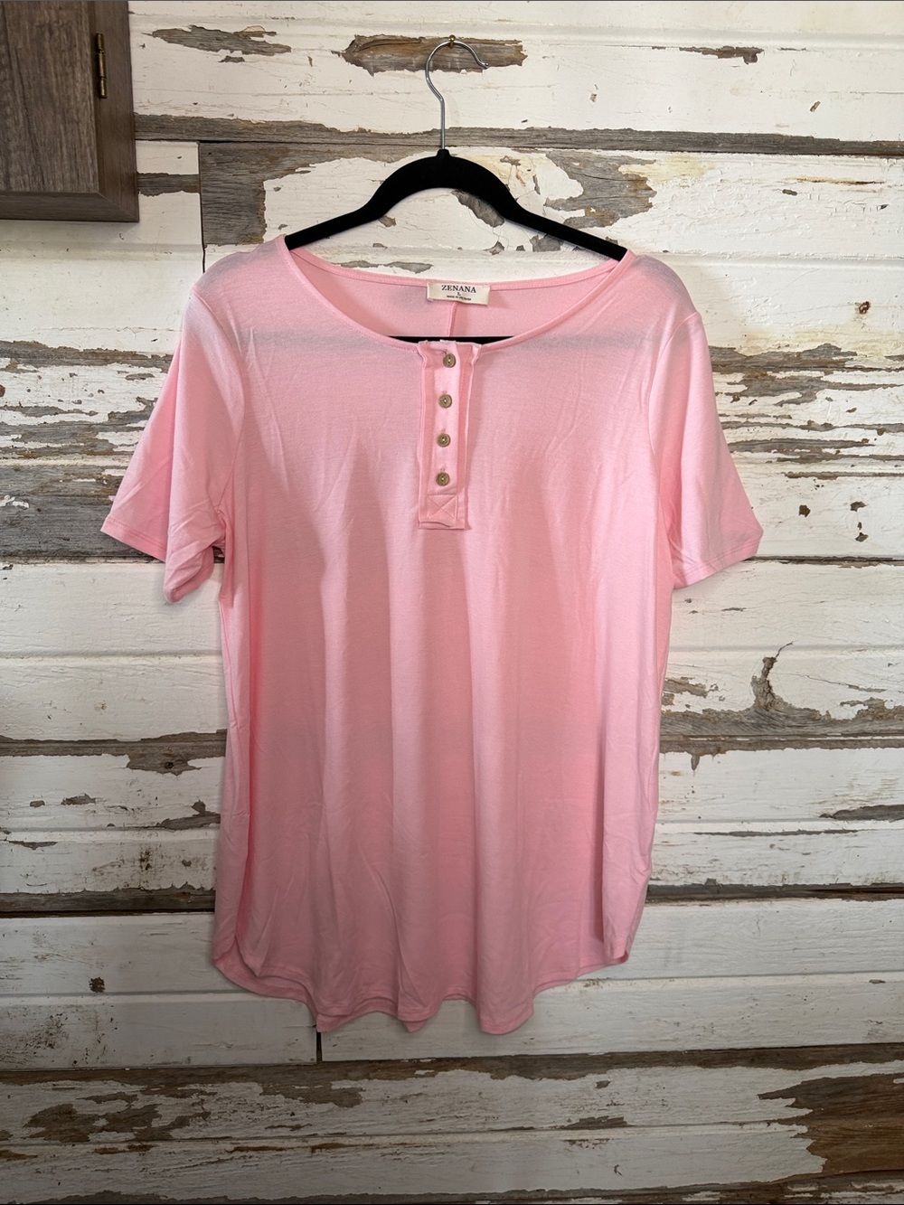 Zenana Outfitters Light Pink Short Sleeve Henley 5